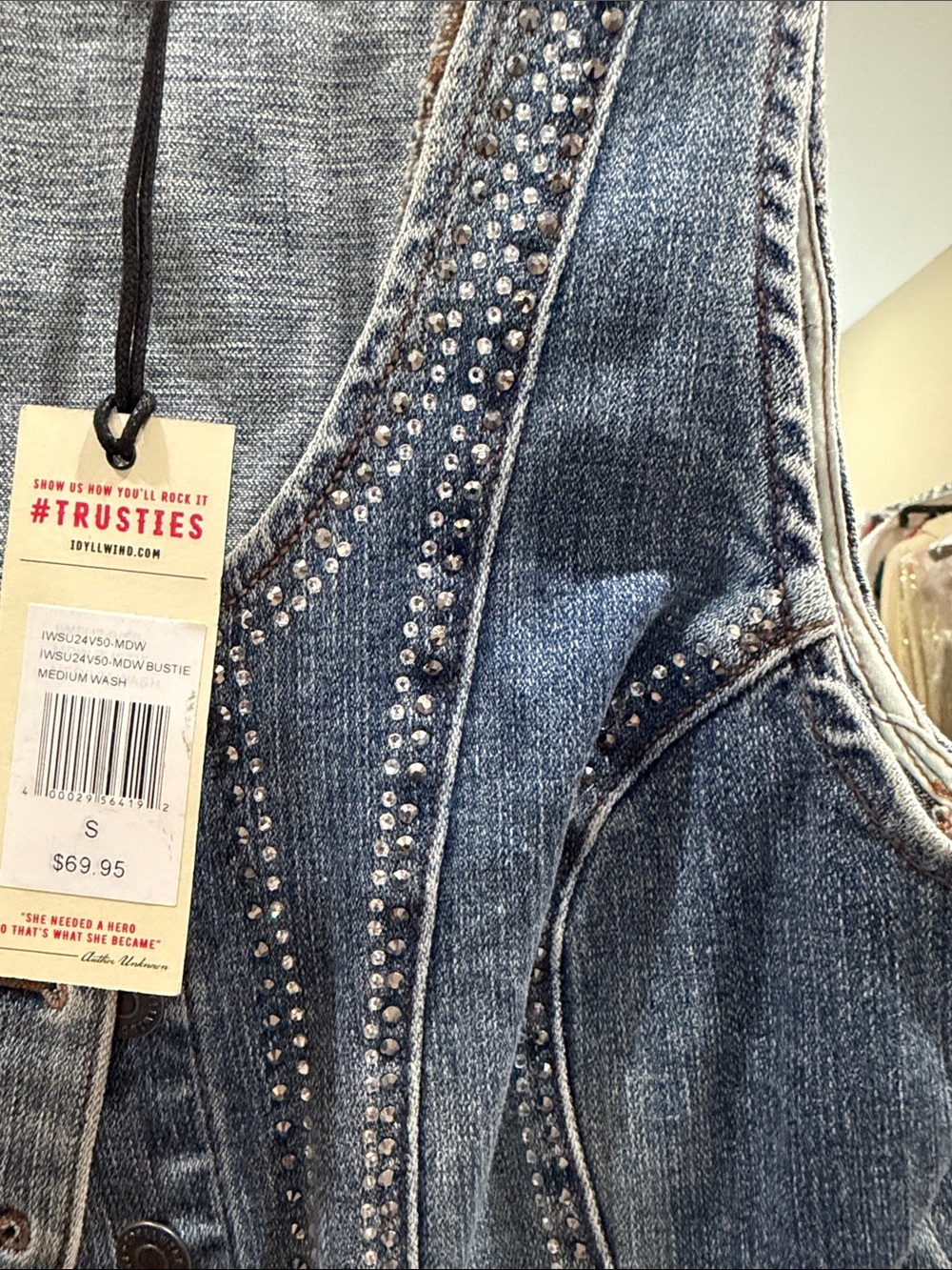 Denim Vest in Light Blue with Stud Detailing - Picture 2 of 4